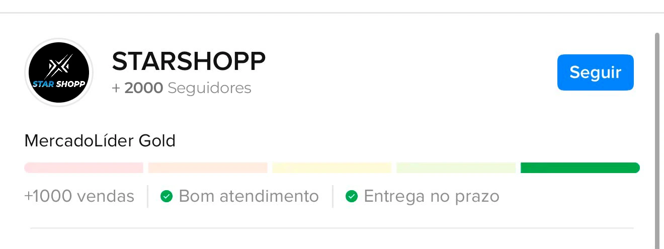 Perfil da Star Shopp no Mercado Livre mostrando MercadoLíder Gold, mais de mil vendas, bom atendimento e entrega no prazo
